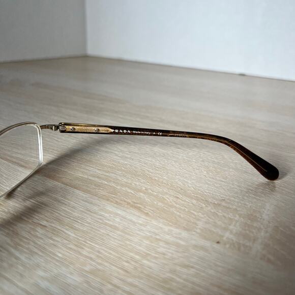 Prada VPR 52O ZVN-1O1 Eyeglasses Gold Brown Half Rim Frames READ 52-17-135 Italy - Picture 6 of 10
